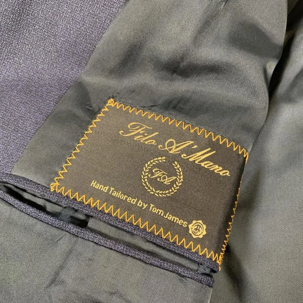 Tom James Filo‎ A Mano Blazer Mens 44 Long Blue Wool 3 Button Hand Tailored USA